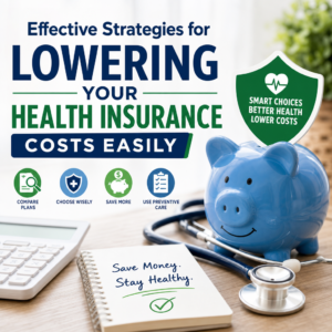 Infographic showing effective strategies for lowering your health insurance costs with smart plan choices and preventive care